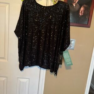 MSK Sparkling Black Sequin Blouse formal, or party top oversized